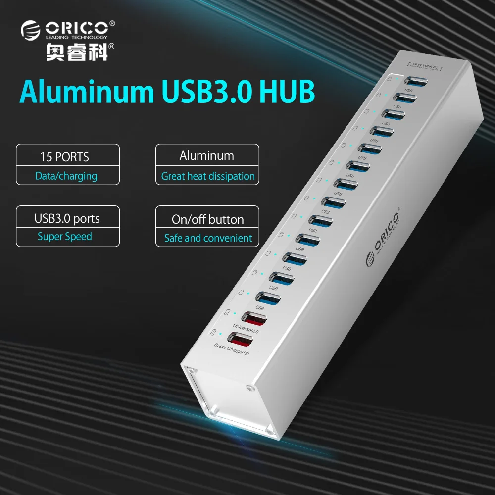 ORICO внешний usb-хаб Алюминий 13-Порты и разъёмы 5 Гбит/с USB3.0 концентраторы Splitter для Macbook портативных ПК с 2 зарядки Порты для портативных ПК
