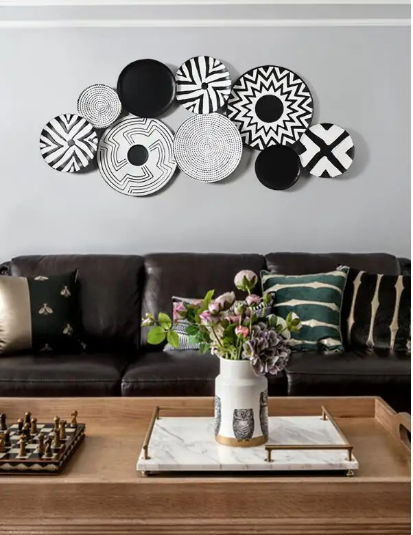 American Wrought Iron Wall Hanging Round Ornaments Crafts Decoration Home Livingroom Sofa Background Wall Sticker Metal Mural