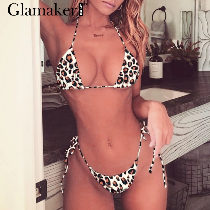 Glamaker, Леопардовый принт, пуш-ап, сексуальный, для женщин, лето, пляжная одежда, из кусков, боди, Комбинезоны для женщин, микро-стринги, праздничный купальник