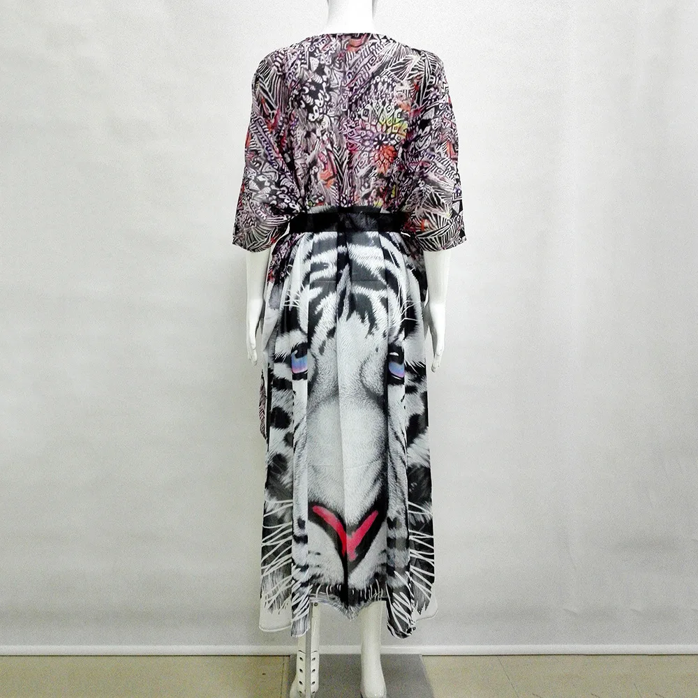Лето 2019 женская шифоновая блузка рубашка с принтом тигра свободное кимоно