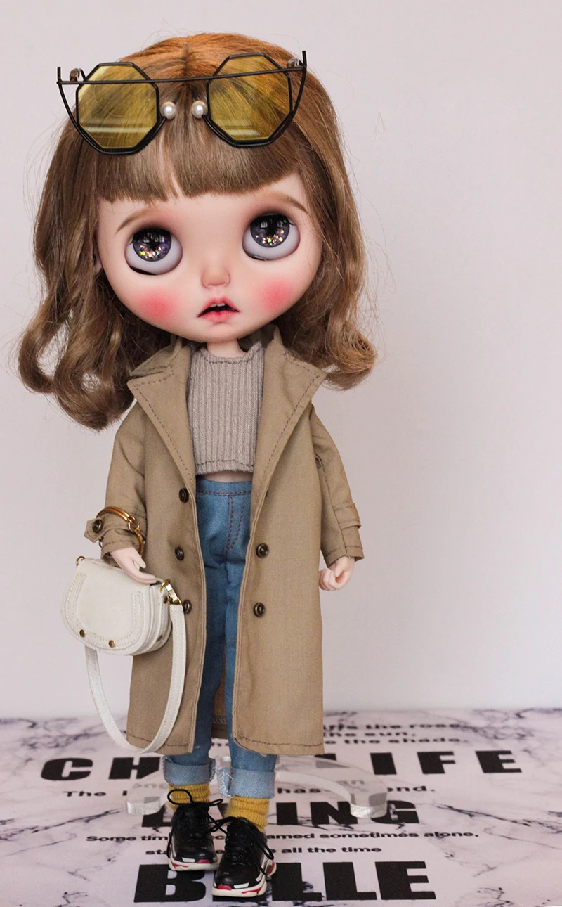 Кукольное пальто Blyth OB24 свободная ветровка Одежда для кукол аксессуары черное