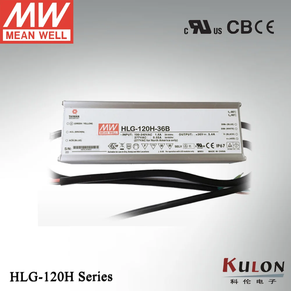

Водонепроницаемый светодиодный источник питания Meanwell HLG-120H-36B, 120 Вт, 3,4 А, 36 В, IP67