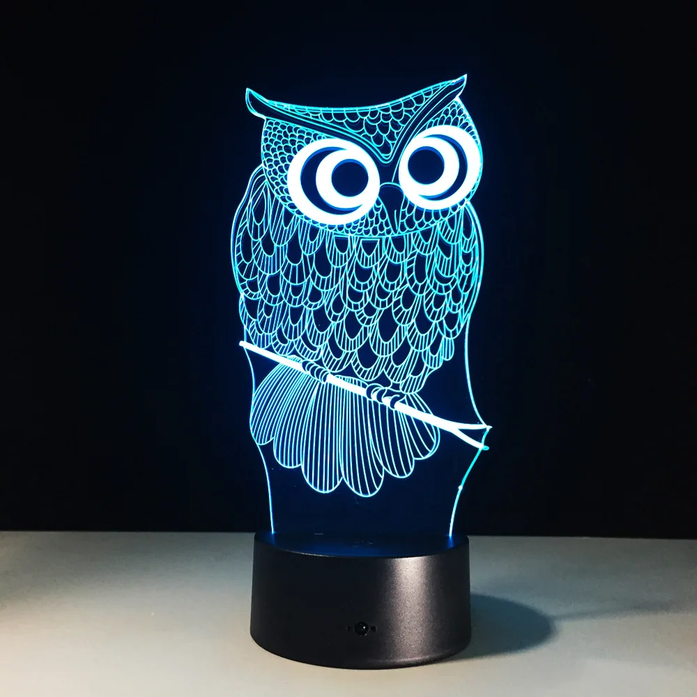 Новые 3 Цвета изменить светодиодный ночник с рисунком Совы 3D голограмма Luminarias