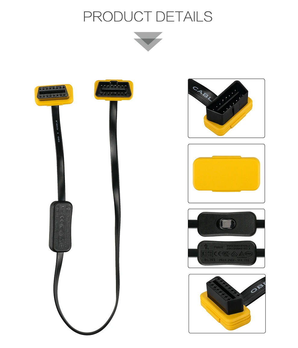 AUTOOL автомобильный OBD2 кабель-удлинитель с переключателем Авто OBD 2 ELM327 адаптер Удлинительный разъем 60 см ELM 327 удлинительные кабели 16 контактный провод