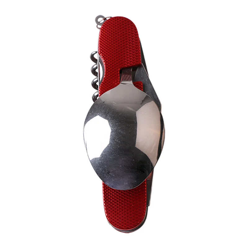 red Outdoor Multi-Function Fork Knife Tableware Tools Stainless Steel Portable 4 in 1 Folding Fork Knife for Camping Picnic Travel - Цвет: red
