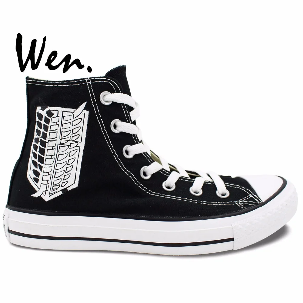 

Wen Black Hand Painted Shoes Design Custom Attack on Titan Logo Anime Black High Top Men Women's Canvas Sneakers Birthday Gifts