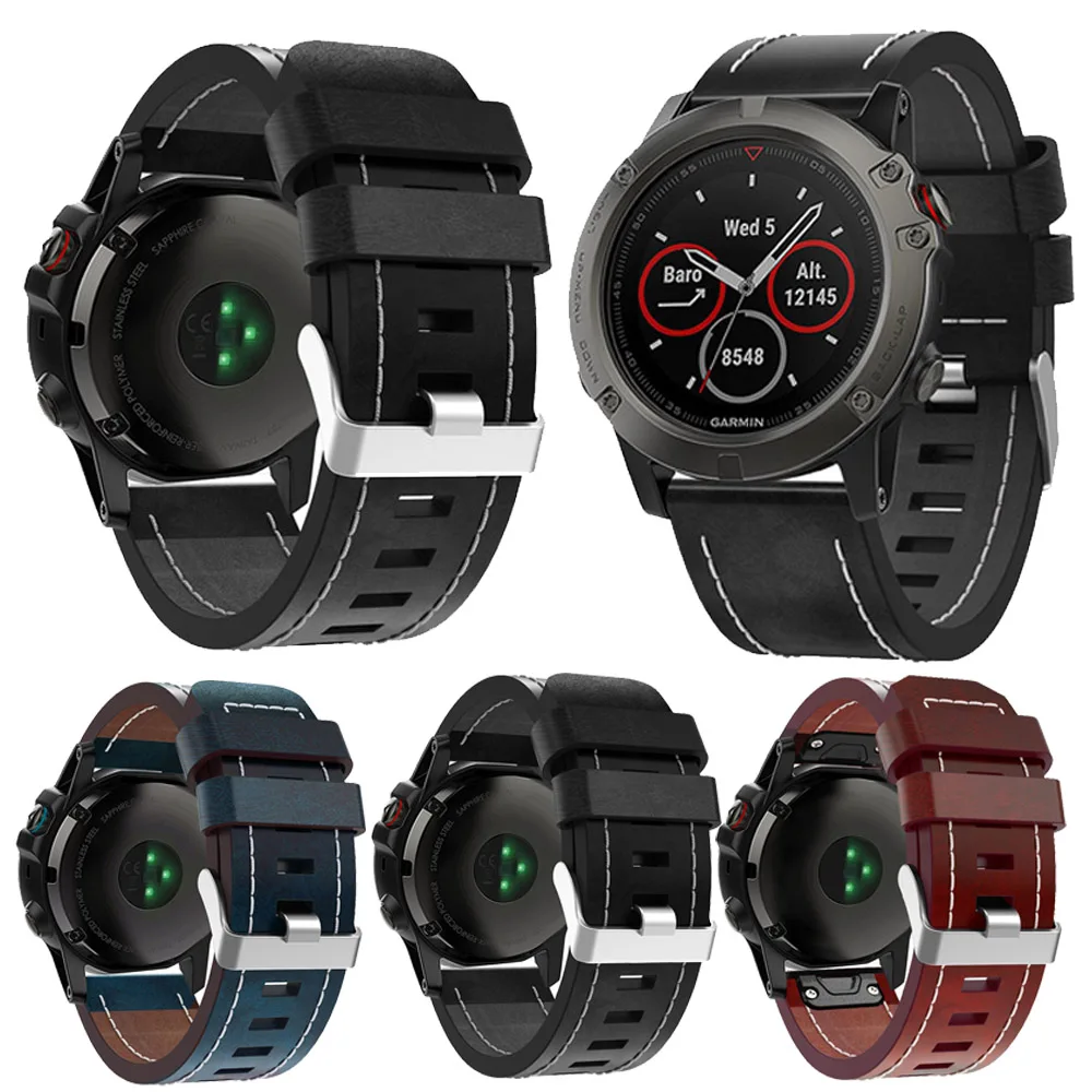 Ремешок из натуральной кожи для Garmin Fenix 3 HR / Sapphire Quaitx сменный ремешок наручных