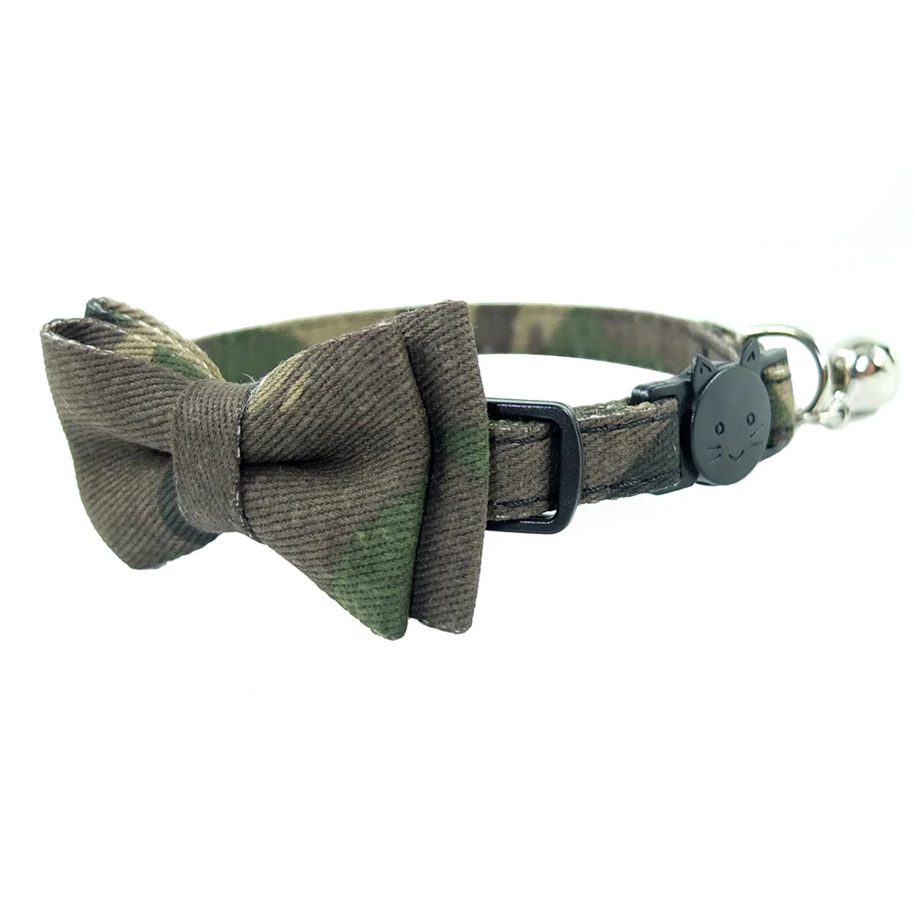 Camouflage 15 цветов, кошачий ошейник, Разъемный галстук-бабочка, колокольчик, аксессуары, хлопковые клетчатые воротники в горошек, быстроразъемный ошейник для котенка 17-28 см - Цвет: Camouflage