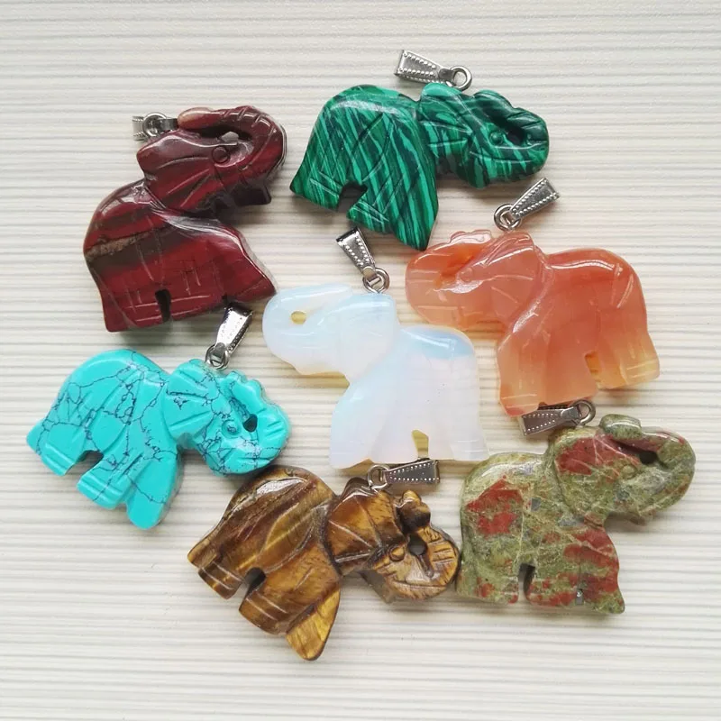 

Wholesale natural stone elephant Pendants mixed Carved animal semi-precious stone for jewelry making 6pcs/lot free shipping