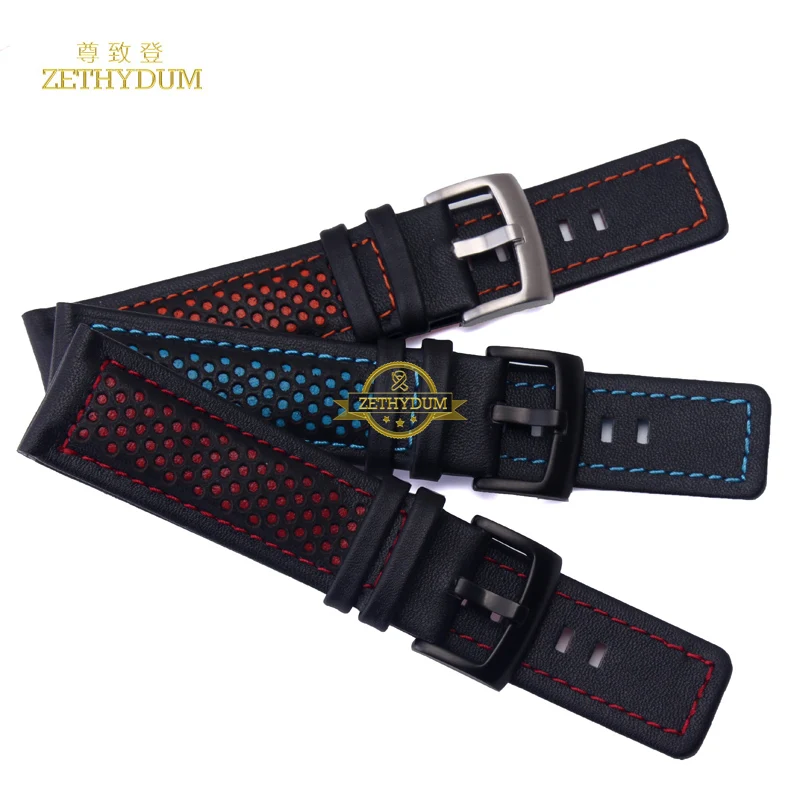 Ремешок для часов из натуральной кожи 22 мм мужские часы с ремешком черные красным