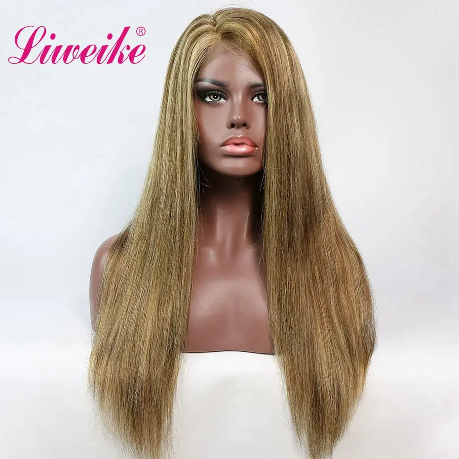 Liweike P4/27 цвет прямой 4*4 парик на шнурке 100% Remy человеческие волосы 18 20 22 дюйма без