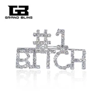 shining silver color rhinestones brooch jewelry 1 bitch word pin for women