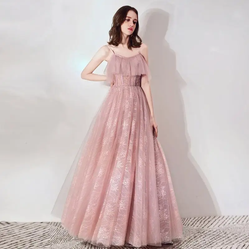 Элегантное Сексуальное Женское шикарное вечернее платье Cheongsam изысканное свадебное платье на бретельках с блестками Сетчатое платье Qipao - Цвет: Розовый