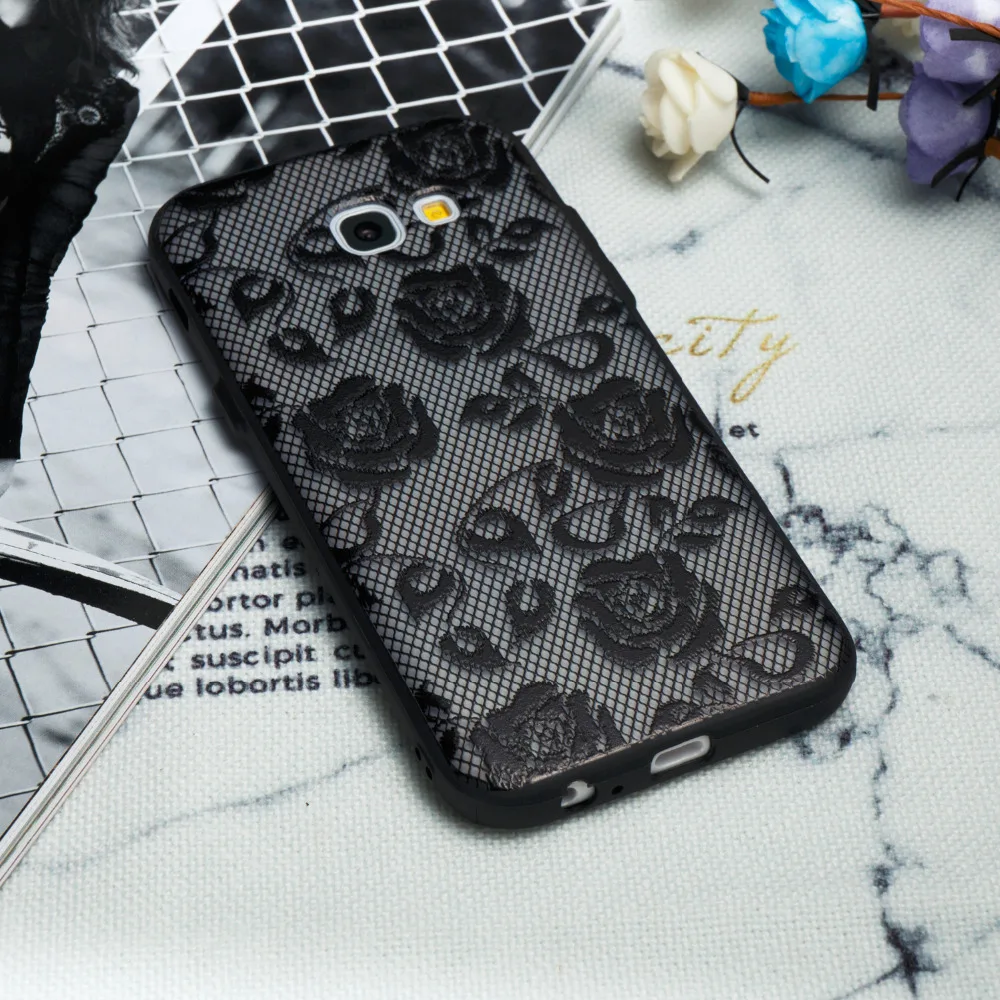 Sexy 3D Lace Flower Floral Phone Case For Samsung Galaxy A3 A5 A7 2017 A320 A520 A520F A720 Cases Hard PC+TPU Back Cover |
