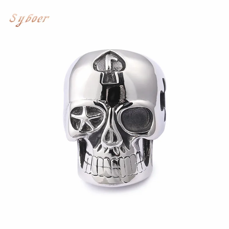 Syboer череп кольцо человек Титан стали полые духа Голова Единорога вечерние