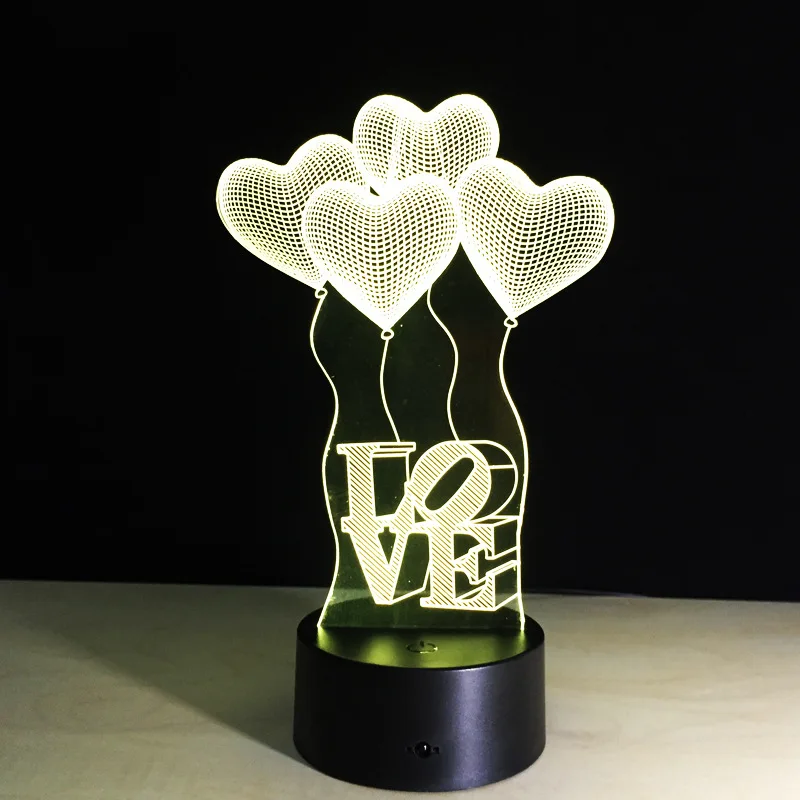 Heart Balloon Creative 3D Night Lights USB LED 7 Colors Changing Novelty Visual lights Decoration Table Lamp | Лампы и освещение