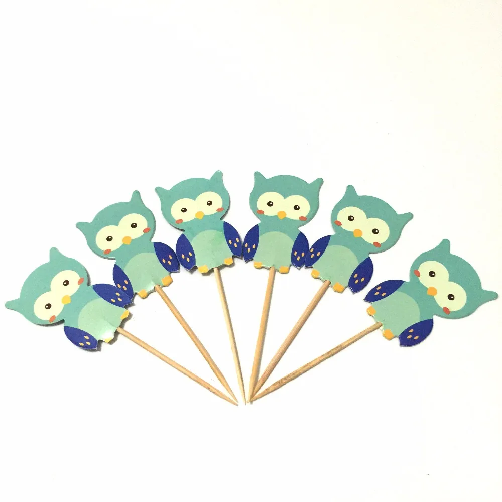 24 шт. топперы для капкейков с мультяшными животными медведь сова кролик палочки