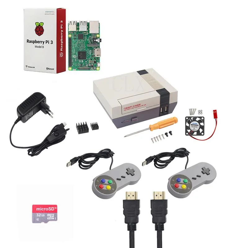 NESPi чехол + Raspberry Pi 3 Model B/B комплекты 32 Гб SD карта 3A адаптер питания теплоотвод HDMI 2