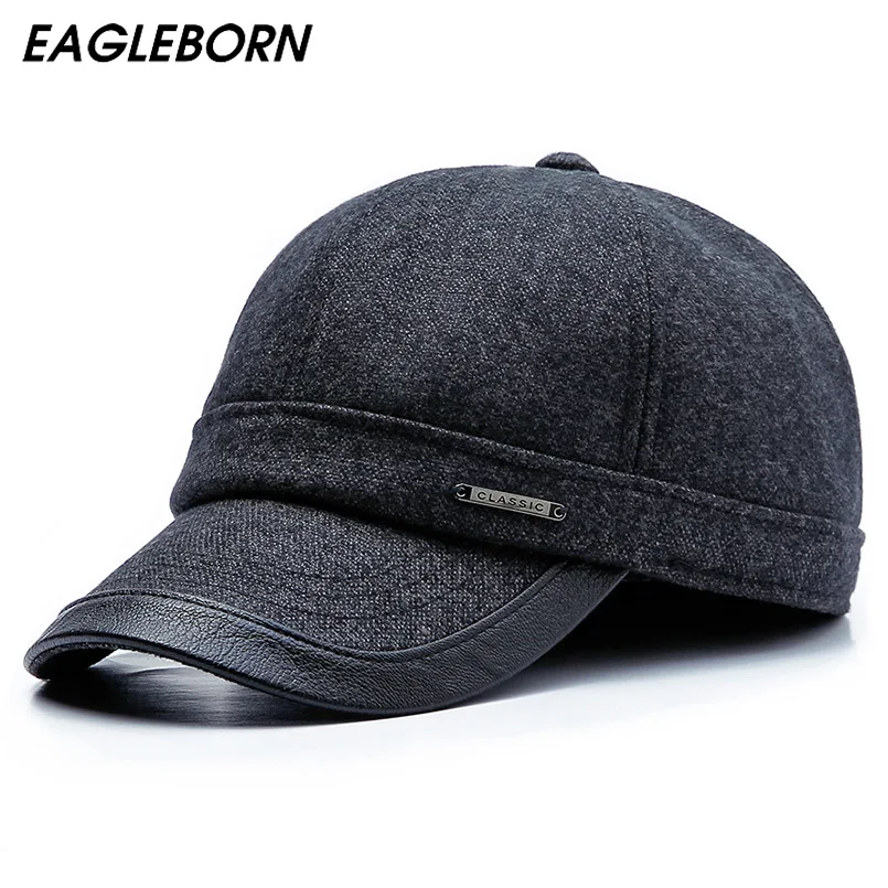Мужская осенне-зимняя бейсболка EAGLEBORN с ушами сохраняющая тепло хлопковая