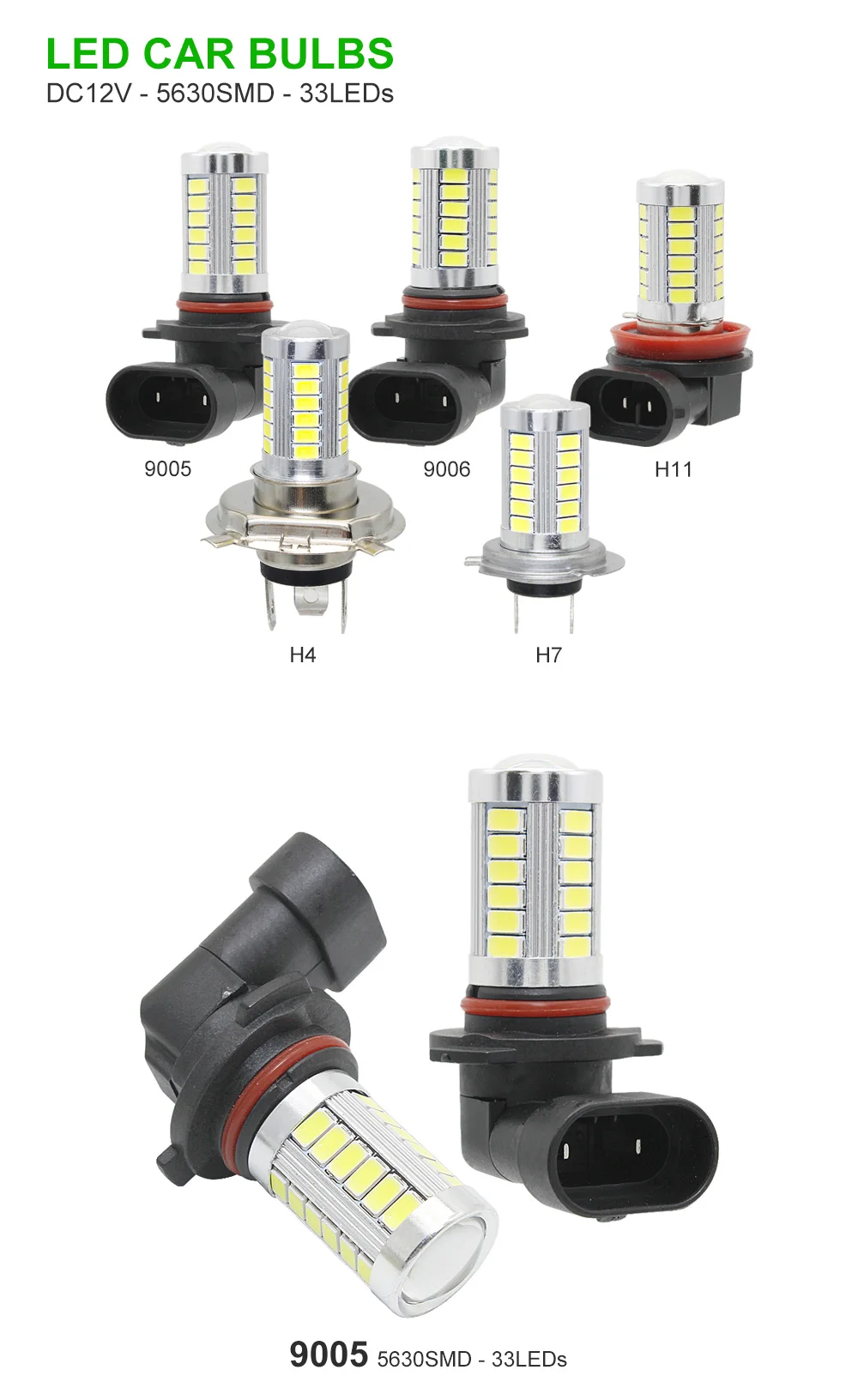 1 шт. H4 H7 светодиодный головной светильник 33 SMD 5630 5730 Противотуманные фары Дневные Фары Светильник супер яркий светодиодный авто лампы хвостовые лампы H11 9005 9006 12V чистый белый