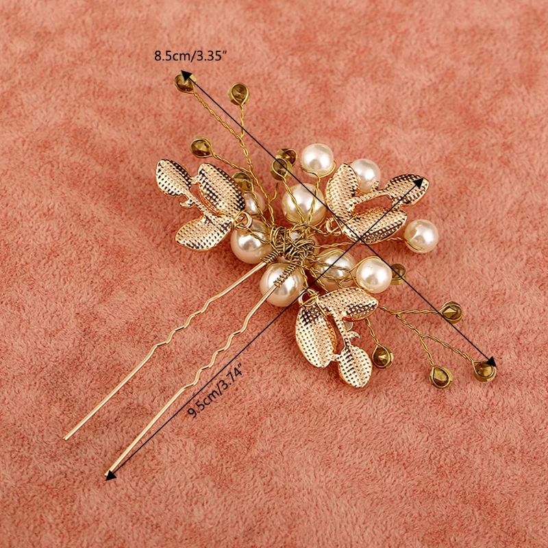 

Luxury Hair Jewelry Vintage Wedding Bridal Simulated-Pearl Gold Leaf Flower Hair Pins Bridesmaid Hair Clip Side Combs Hairwear