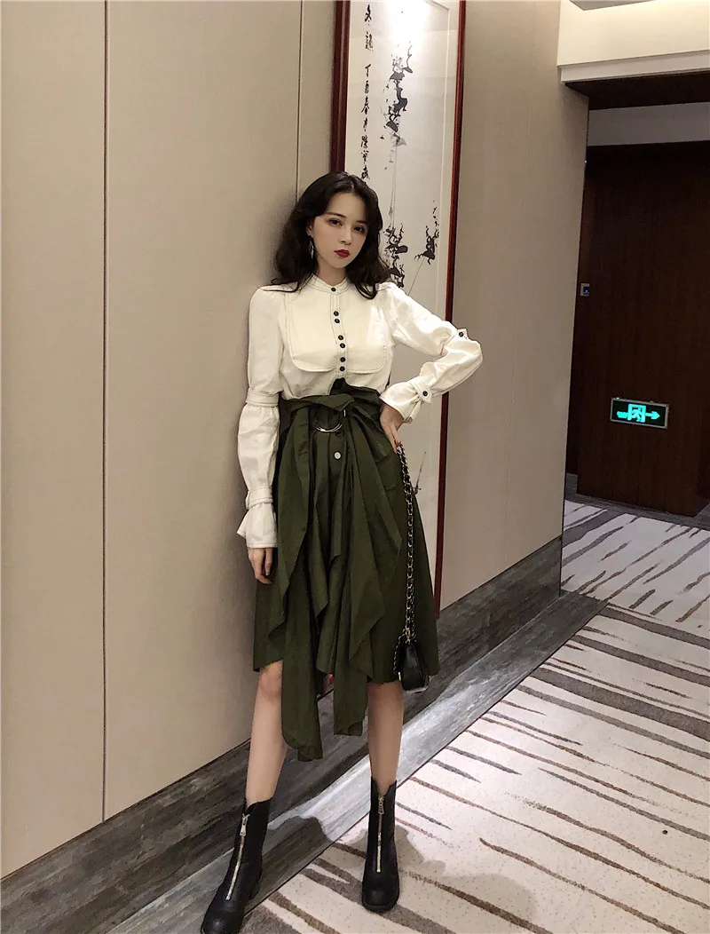 Винтажный Женский комплект из 2 предметов белая рубашка в стиле ретро с длинными