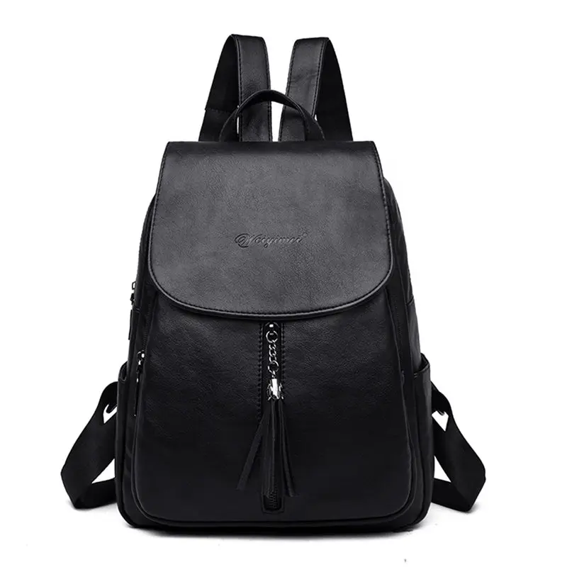 Black Sac A Dos Femme, женский рюкзак из искусственной кожи высокого качества, модные школьные сумки для девочек-подростков, повседневный женский черный рюкзак для путешествий - Цвет: Black