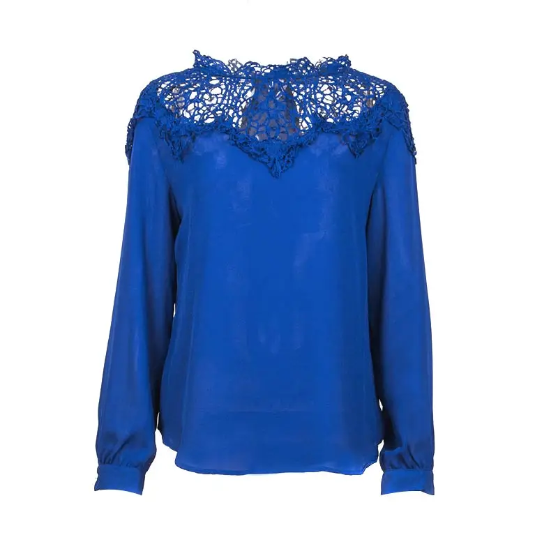 2018 весна лето женская рубашка с длинным рукавом полые кружева лоскутное