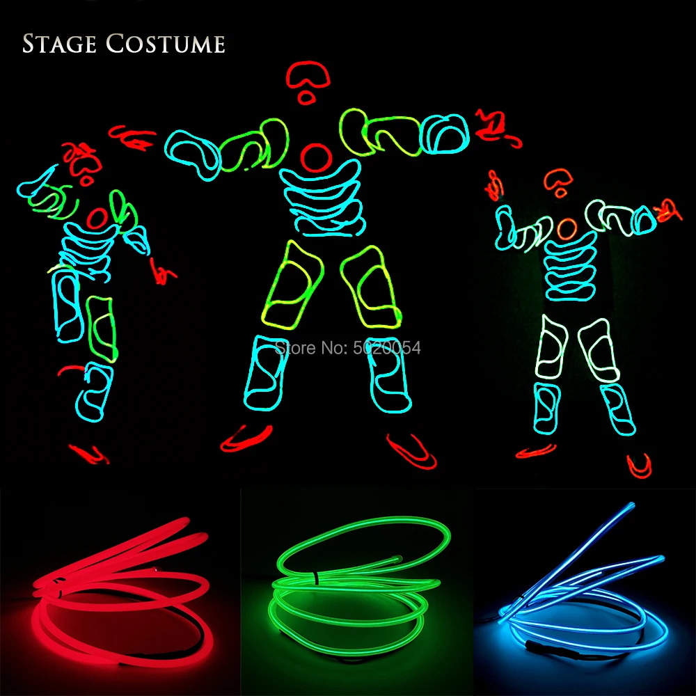 

Drop Shipping Men Women Luminous Clothing EL Wire Led Performance Costume Light Up Dance Clothing For Night Club Dance Show
