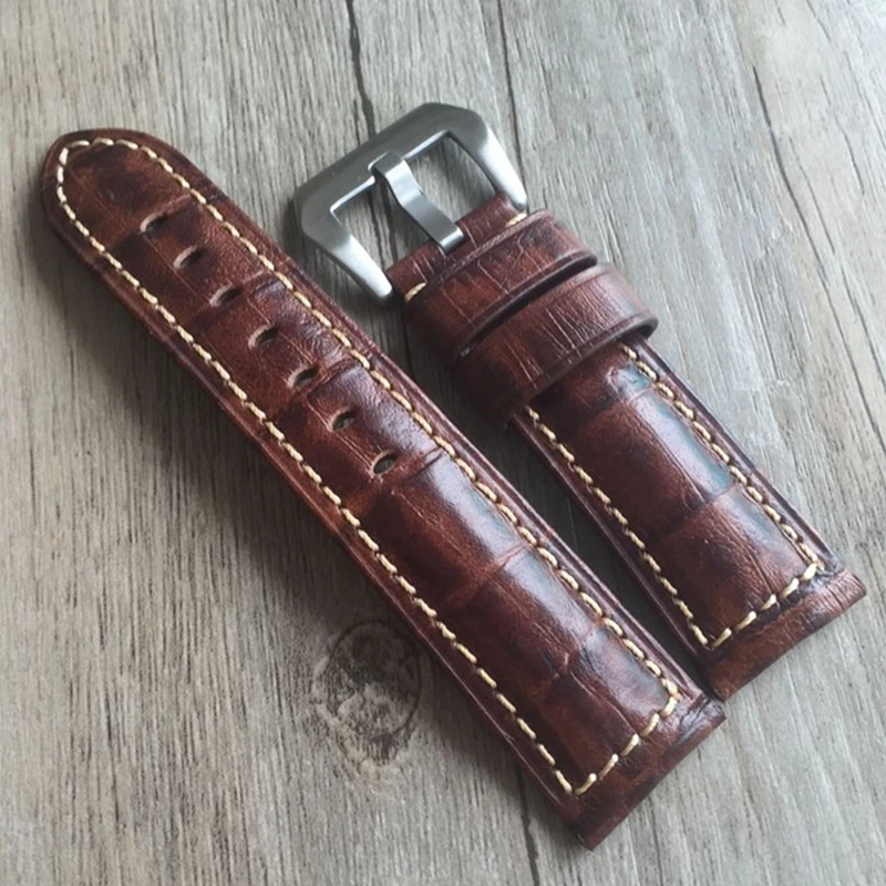 

2020 New Vintage Brown Men Leather Watch Strap 20mm 22mm 24mm 26mm Cow Leather Watch Band For Panerai Fossil Watchband