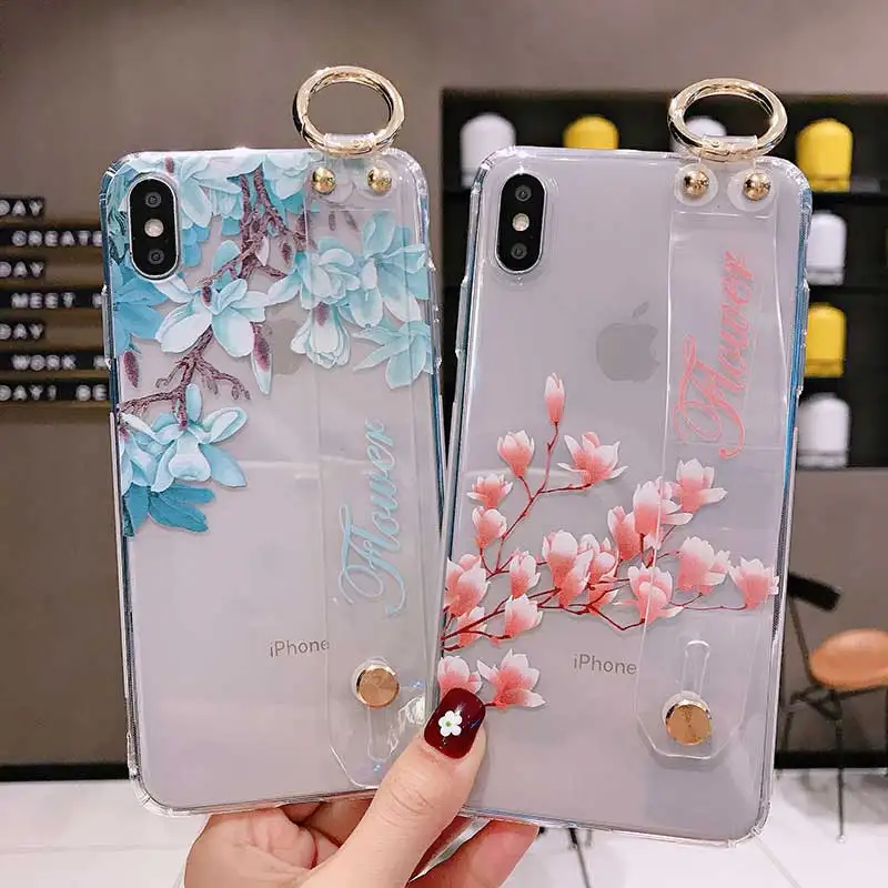 Прозрачный чехол для iphone Xs Max XR X 7 8 6 6s plus с ремешком на запястье винтажный