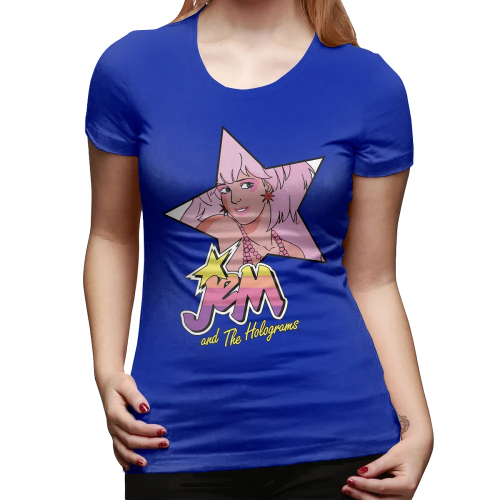Футболка с изображением клубники Jem And The Holograms Star Kawaii футболка Мода 100 хлопчатобумажная женская футболка белые женские футболка - Цвет: Синий