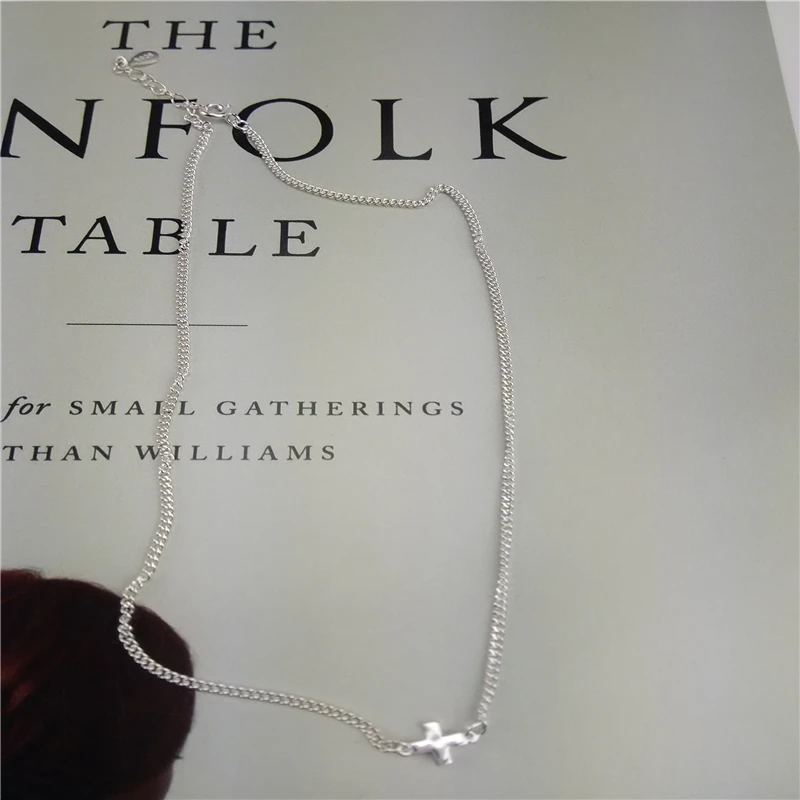 Jsmpfy 12 дюйм(ов) Настоящее серебро крошечные Боком Крест колье Цепочки и ожерелья