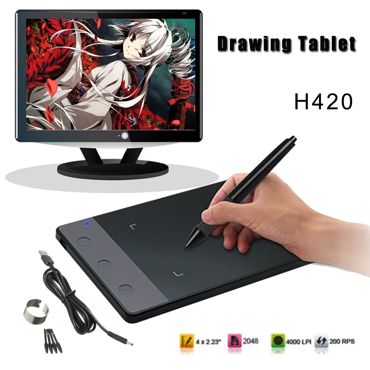 

Art Design Photoshop Graphic Drawing Tablet Pad + Digital Pen for Huion H420