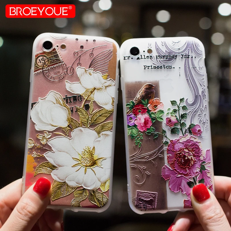 BROEYOUE Case For iPhone 5 5S 6 6S 7 8 Plus X 3D Relief Samsung Galaxy S7 S8 S9 Edge J3 J5 J7 A5 A7 A8 2017 2018 |
