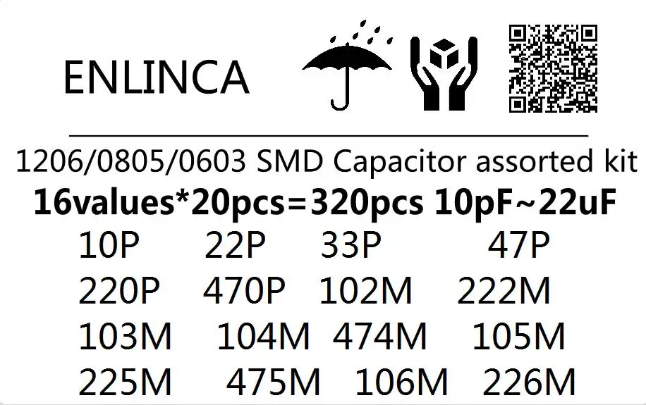 16ValuesX20pcs = 320Pcs 10PF 22UF электронный комплект конденсаторов 1206 0805 0603 SMD керамический