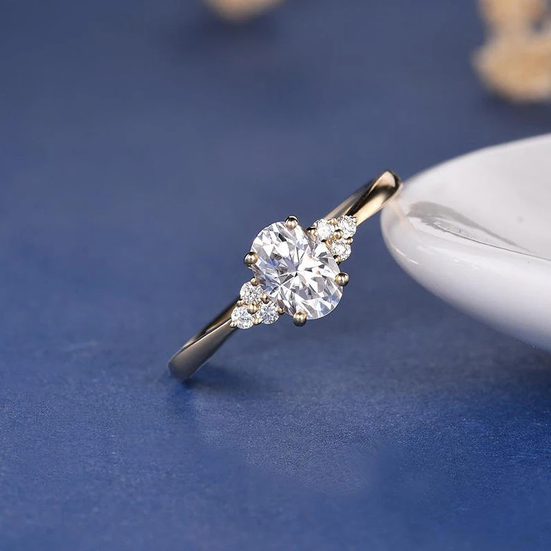 

Кольцо для помолвки Moissanite, 18 К, желтое золото, 1ct, уникальное алмазное Кластерное кольцо для женщин, для свадьбы, в античном стиле, овальная ог...