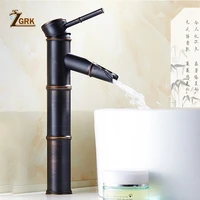 zgrk black brass waterfall bathroom sink faucet vessel tall bamboo water tap retro single hole basin faucets