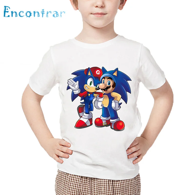 Дети мультфильм Sonic The Hedgehog с Марио футболка детская забавная одежда для