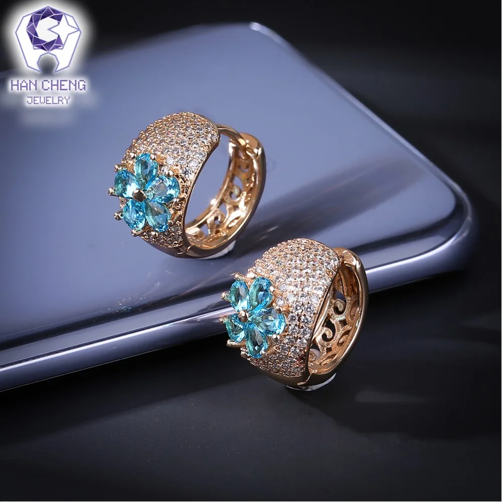 Новинка модные роскошные серьги HanCheng с золотым покрытием кольца цирконием