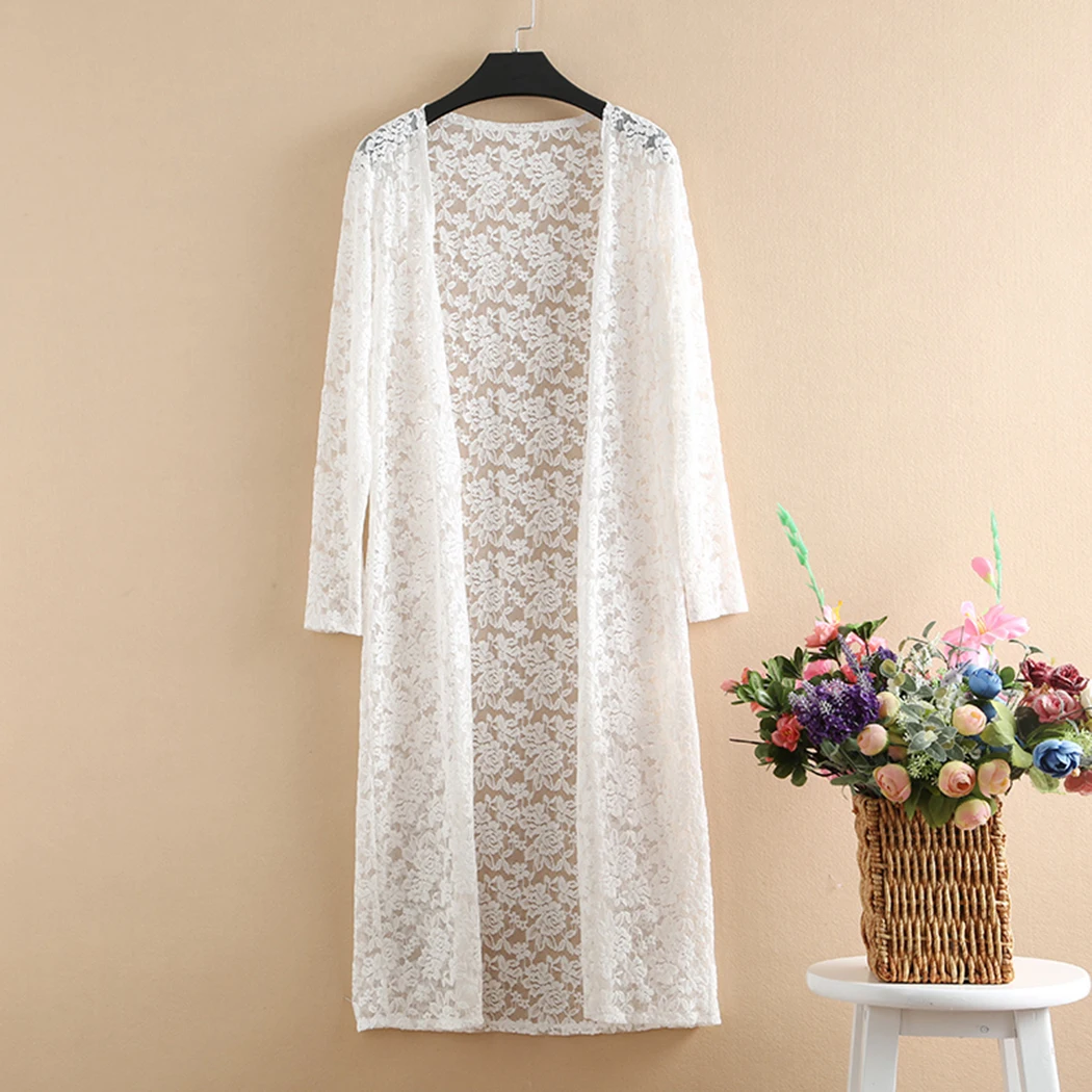 Элегантное женское летнее длинное кружевное Кимоно Кардиган Женский Плюс Размер