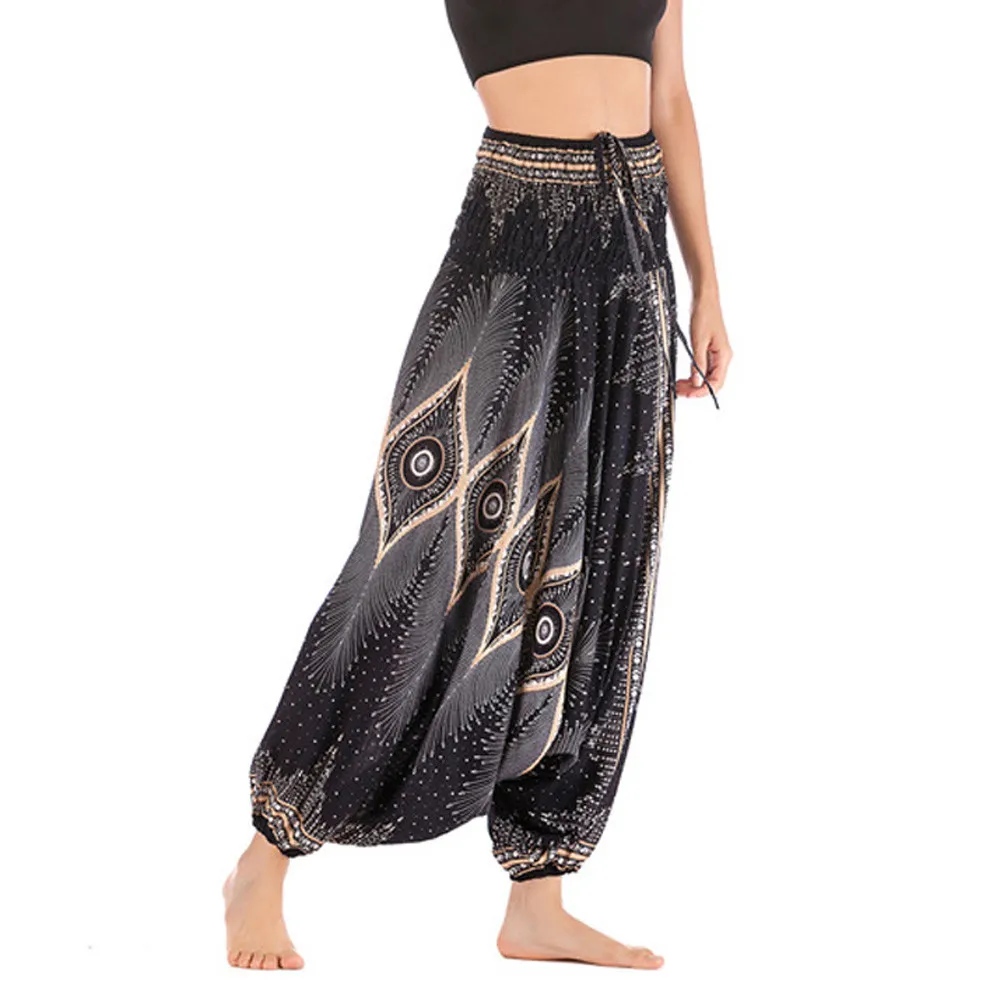Мужские и женские тайские шаровары Boho Festival Hippy Smock с высокой талией для йоги брюки женские модные однотонные с высокой талией Mulheres# J4