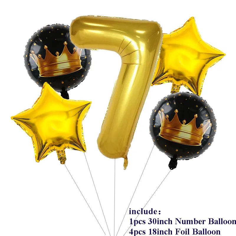 5pcs 5pcs 30 inch Gold Number Foil Balloons Gold Crown 0-9 Digit Air Ballon Kids Birthday Party Decorations Anniversary Supplies Ball - Цвет: 5pcs