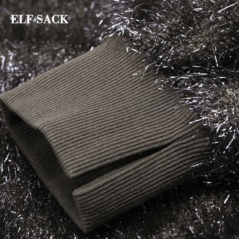 ELFSACK, зимние Новые плотные свитшоты, Женские Повседневные вязаные одноцветные пуловеры с круглым вырезом, женские толстовки, уличная мода, толстовки