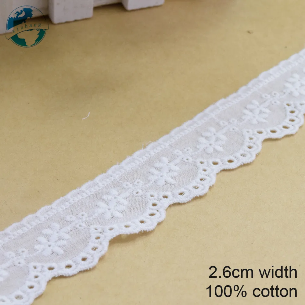 4yards 2.6cm 100% Cotton Embroid Lace Sewing Ribbon Guipure Trim African Lace Fabric Warp knitting DIY Garment Accessories#3171