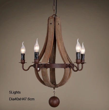 5lights D40xH47.6cm Американский деревенский сельский деревянный канделябр для гостиной спальни Ретро люстры люстра в стиле лофт Bois винтажный домашний Декор Светильник - Цвет абажура: 5lights D40xH47.6cm