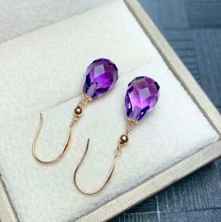 Shilovem 18 k желтый пьезоэлектрический серьги с аметистом fine Jewelry женские модные вечерние классические завод 8*11 мм myme0811z