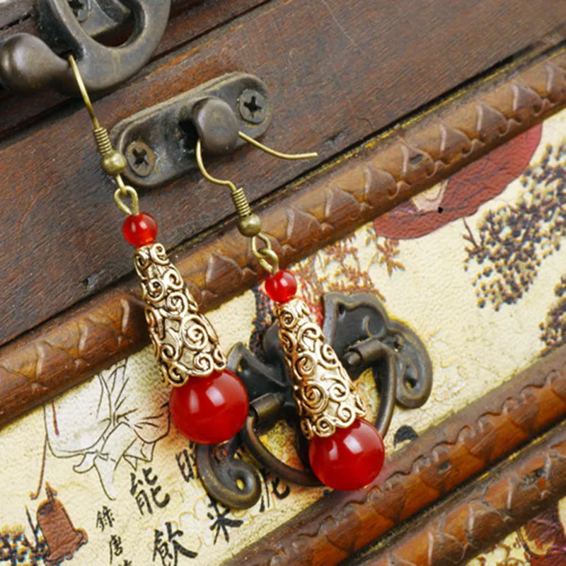 Yanting винтажные резные бронзовые ювелирные изделия натуральные красные камни