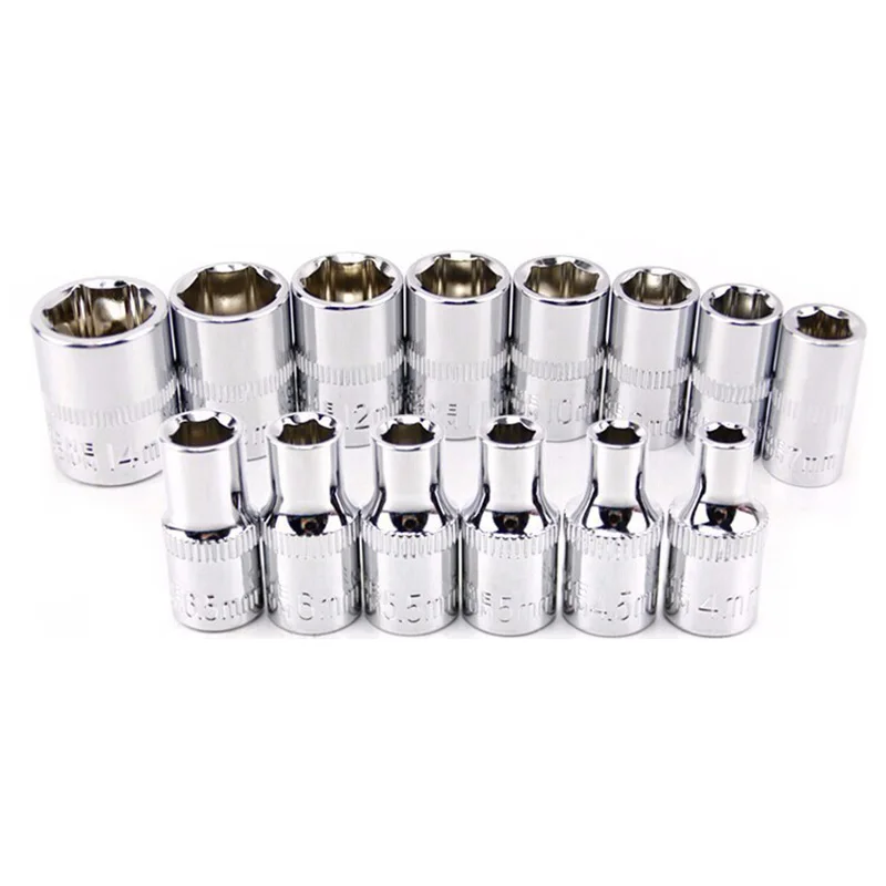 

13 Pieces 4-14MM Metric 1/4" Combination Drive Socket Set CRV Mirror Finished for Auto Car Repair Tools
