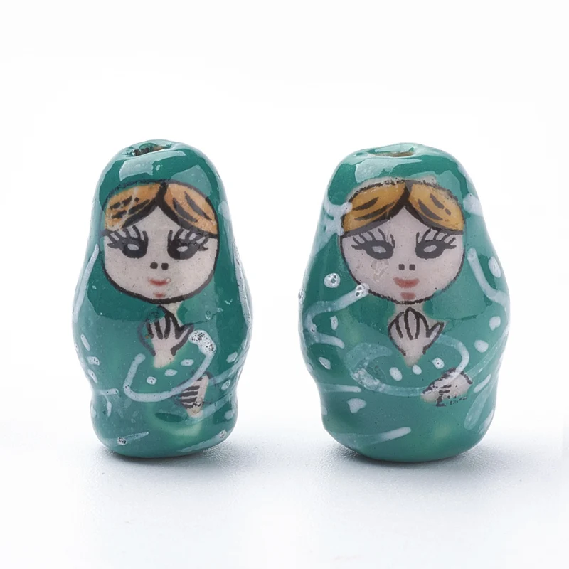 Фарфоровые бусы ручной работы famile Rose, Русская Матрешка кукла, смешанный цвет 2 типа, 19~ 21x11~ 14 мм отверстие: 2 мм; 22x13 мм, отверстие: 3 мм